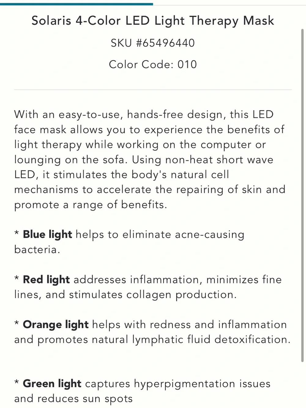 Solaris LED light therapy mask